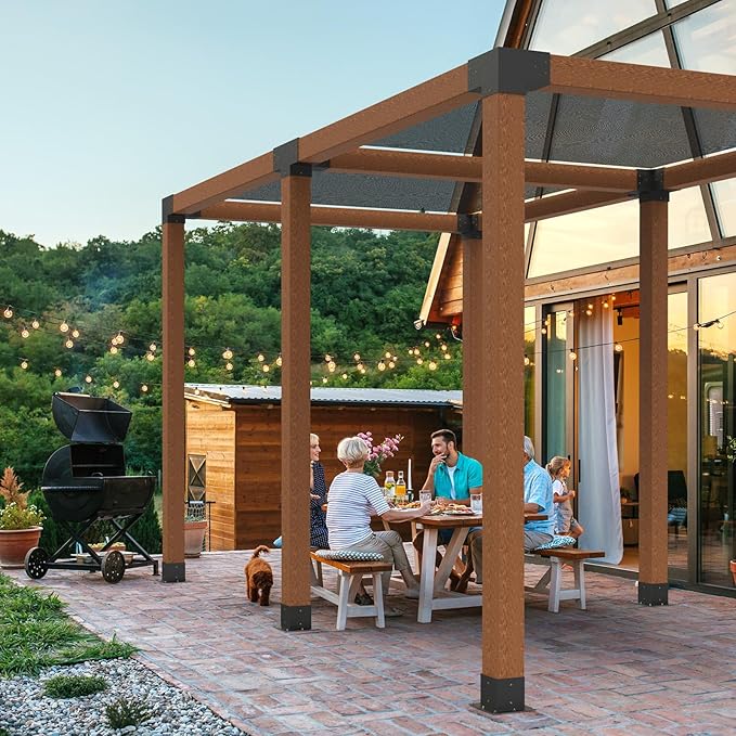 VEVOR Pergola Kit, 4x4 Inch Pergola Brackets for 3.5x3.5 Inch Wood Beams in Actual Dimension, 3-Way (4 Pcs) and 4-Way (2 Pcs) Gazebo Brackets with 6 Post Bases, for Outdoor Pergolas, Gazebos, Sheds