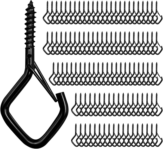 110 PCS Q-Hanger Hooks for String Lights, Ceiling Hangers for Plants & Wind Chimes, Christmas Decorations Outdoor Hooks (Square Hanger) Black