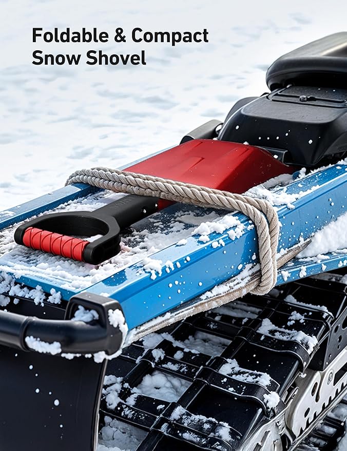 AstroAI 38.4" Folding Snow Shovel for Car, Extendable Snow Shovel with Thickened Aluminum Handle and Reinforced Iron Hinge, Portable and Multifunctional for Cars, Snowmobiles, Camping and Mud, Red