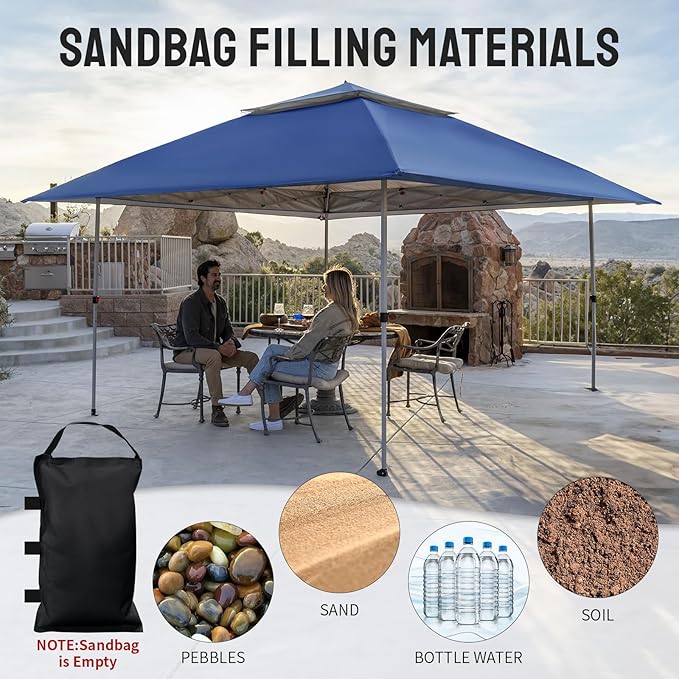 CROWN SHADES 13x13 Pop Up Gazebo, Canopy Tent, Gazebos on Clearance - Outdoor Gazebo for Backyard & Patio Furniture - Carpa Pop Up Tent with Wheeled STO-N-Go Cover Bag (Blue)