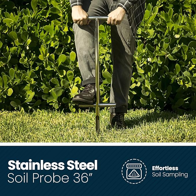 Varomorus Soil Sampler Probe 36" Stainless Steel Tubular T-Style Handle with Footsteps.
