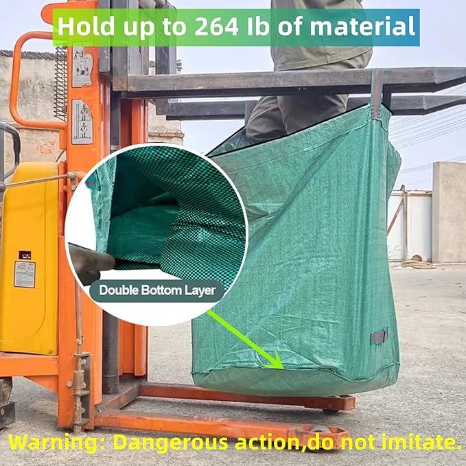 4 Pack 132 Gallons Reusable Yard Waste Bags with Double Bottom and Zipper Lid, Heavy Duty with 4 Handles, Garden Waste Container for Debris, Grass Clipping