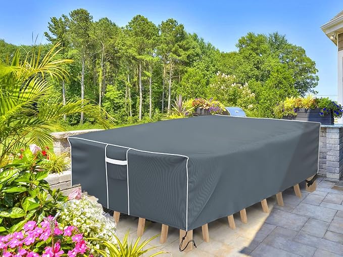 Gasadar Square Patio Furniture Covers, Waterproof Outdoor Furniture Cover for Outdoor Dining Table Set, 600D Heavy Duty, 98" L x 98" W x 29" H, Grey