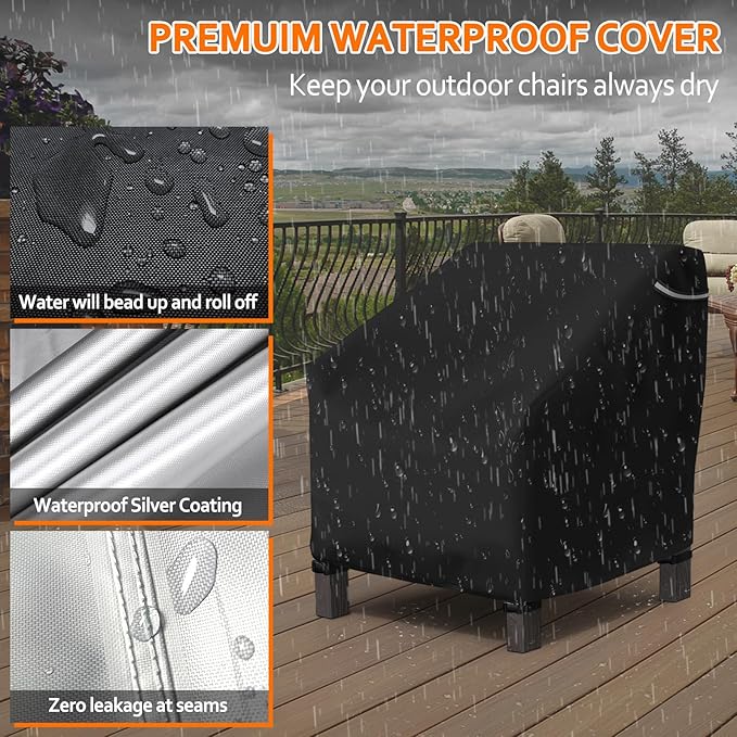 STARTWO Patio Outdoor Chair Covers 2 Pack, Outdoor Furniture Covers Waterproof adapter for Lawn Lounge Seat, Wicker, Swivel, Adirondack, Rocking Chairs, 32" Lx 37" W x 36" H inch, Black