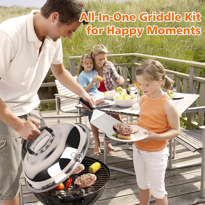 45 Pcs Griddle Accessories Kit, Flat Top Grill Accessories Set for Blackstone and Camp Chef, Griddle Grill Tools Set,w/Carry Bag, Enlarged Spatulas, Basting Cover, Scraper for Outdoor Barbecue(Silver)