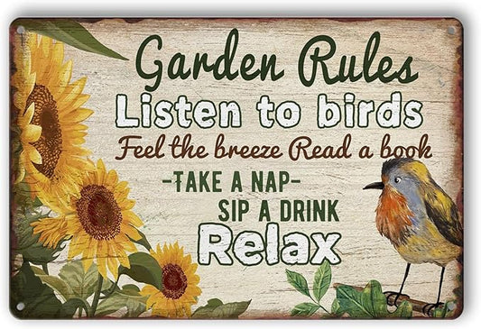 Retro Garden Rules Sign Vintage Garden Metal Signs Patio Wall Decor Outdoor Yard Signs For Home Porch Patio Gardening Shed Decorations 8 X 12 Inch
