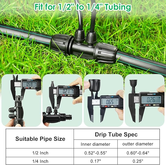JAYEE Drip Irrigation Fittings, 12 Pcs Lock Barbed Four Way Connectors for 1/2 to 1/4 Inch Vinyl Tubing, Drip Line Parts 4-Way Tees Irrigation Connectors for Drip Sprinkler Garden Lawn Systems