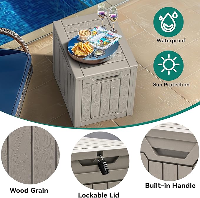 YITAHOME 31 Gallon Resin Deck Box Outdoor Storage Box and Waterproof Package Delivery Box with Lockable Lid forPatio Furniture, Garden Tools, Pool Supplies, Taupe