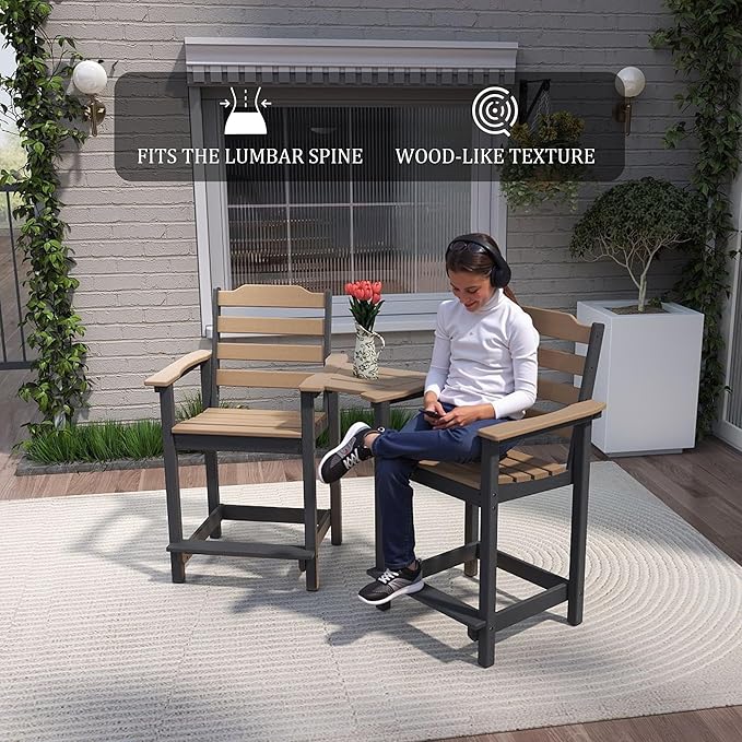 HDPE Tall Adirondack Chair, Weather Resistant Balcony Chairs for Garden, Backyard, Poolside, Capacity 300 LBS(4 PCS,Brown&Black)