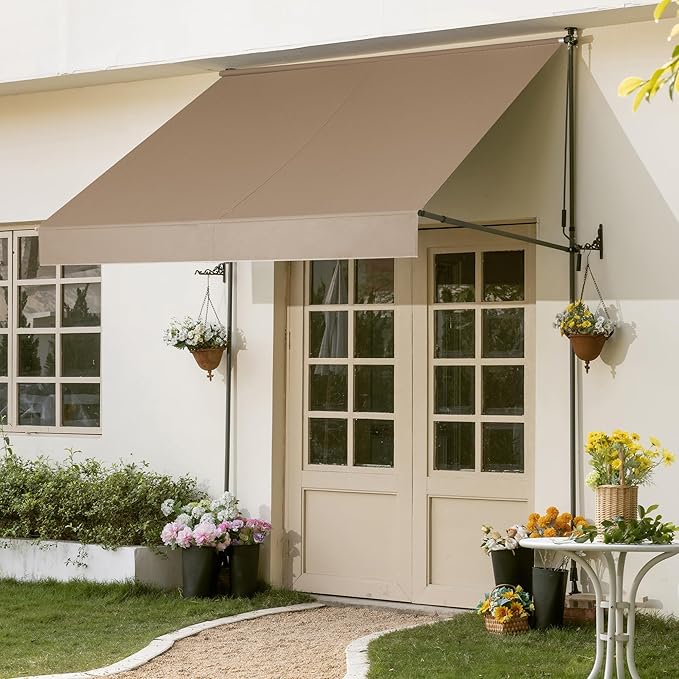 HOMEDEMO Manual Retractable Awning 118" W x 118" H,Side Bar 47-59in Patio Awning Retractable Outdoor Sunshade Shelter Height Adjustable Sunsetter Retractable Awning UV Protection for Backyard Garden