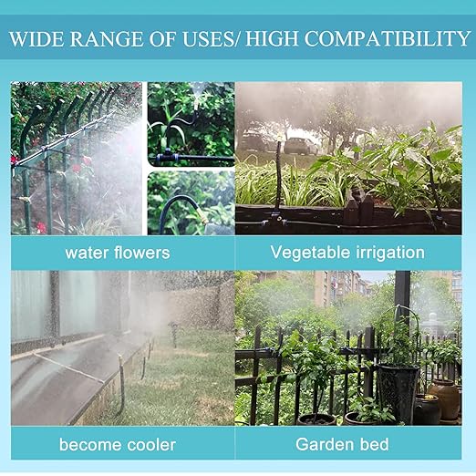 Greenhouse Drip Irrigation Kit Automatic Irrigation System 360°Adjustable 20 Brass Spray Nozzles 12mm Irrigation Tubing Hose Patio Misting Plant Watering with 65Ft Blank Distribution Tubing Hose