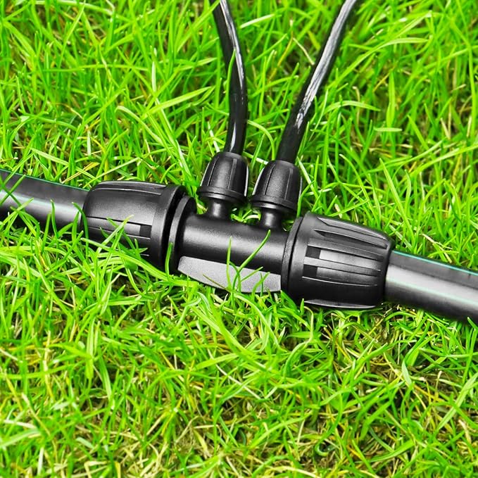 JAYEE Drip Irrigation Fittings, 12 Pcs Lock Barbed Four Way Connectors for 1/2 to 1/4 Inch Vinyl Tubing, Drip Line Parts 4-Way Tees Irrigation Connectors for Drip Sprinkler Garden Lawn Systems