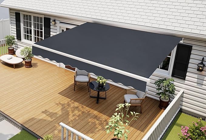 MCombo 9.9x7.8 Feet Manual Retractable Patio Door Window Awning Sunshade Shelter Outdoor Canopy, 0810 (Grey, 9.9'(L) x 7.8'(W))