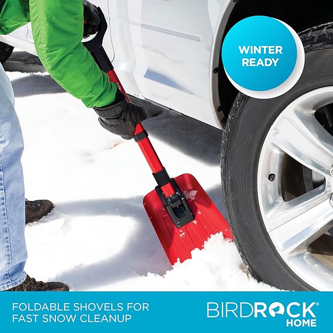 BIRDROCK HOME Folding Emergency Snow Shovel - Compact Tool for Winter Survival, Car, Snowmobiles, ATV - Lightweight Collapsible Gear for Skiing, Camping, Mud, Avalanche, Sand, Adventure - 34”, 2 Pack