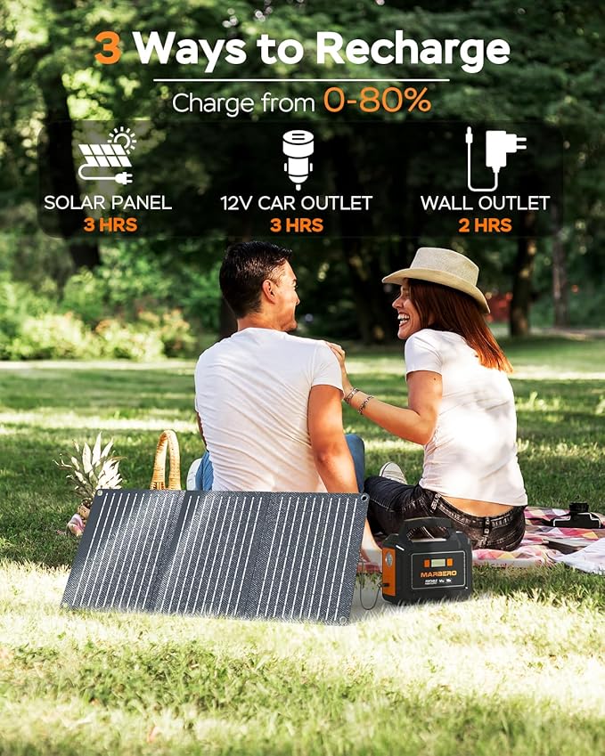 MARBERO Portable Power Station 167Wh Camping Lithium Battery Solar Generator Fast Charging with AC Outlet 200W Peak Power Bank(Solar Panel Optional) for Home Backup Outdoor Emergency RV Van Hunting
