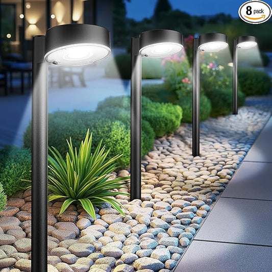12 Pack Solar Pathway Lights Outdoor, 12 Brighter LED Solar Lights Outdoor Waterproof, Up to 12 Hrs Modern Path Light for Yard Garden Walkway Driveway Lawn, Cool White