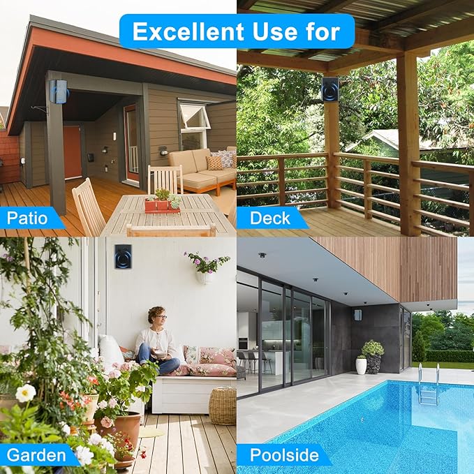 STUDIOFINIX 6.5 Inch Indoor Outdoor Speakers Wired Waterproof,Wall Mount Passive Speakers,800Watt Powerful Bass,for Home Patio Porch Garden Covered Deck (2Pairs, Black)