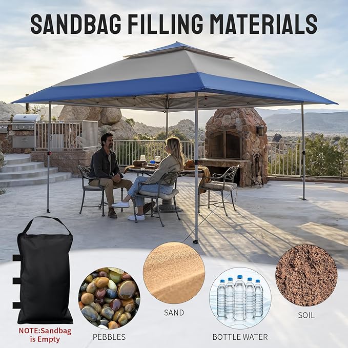 CROWN SHADES 13x13 Pop Up Gazebo, Canopy Tent, Gazebos on Clearance - Outdoor Gazebo for Backyard & Patio Furniture - Carpa Pop Up Tent with Wheeled STO-N-Go Cover Bag (Blue & Grey)