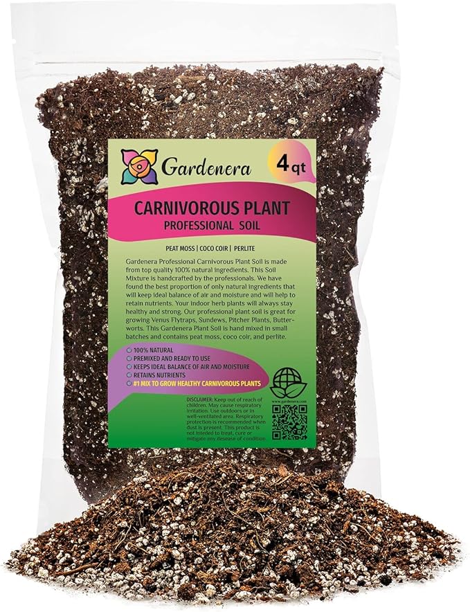 Gardenera Professional Carnivorous Plant Soil - Ready to Use for Venus Flytraps, Sundews, Pitcher Plants, Butterworts | Peat Moss, Coco Coir, Perlite - 4 Quart Bag