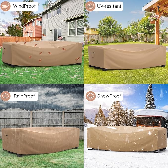 Mrrihand Heavy Duty Patio Furniture Covers, Outdoor Furniture Covers Waterproof Sectional Sofa Set, Patio Table and Chair Set Cover 90" L×62" W×28" H,Brown