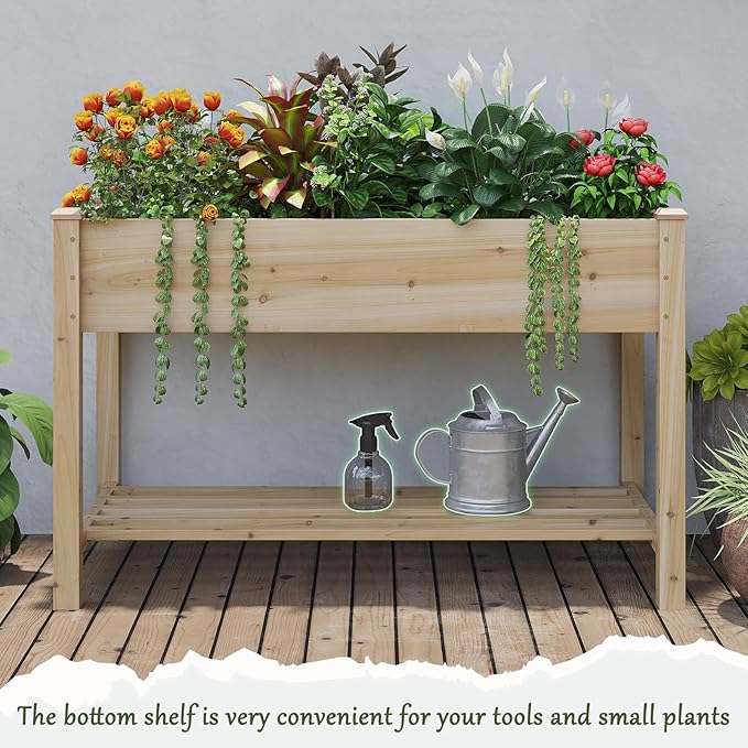Wooden Raised Garden Bed ,Planter Box with Legs, Wooden Planter -Grow Herbs and Vegetables Outdoors – Naturally Rot-Resistant - Unmatched Strength Lasts Years (Natural-M)