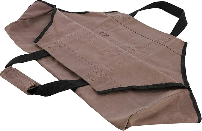WHITEDUCK TUFF Large Firewood Carrier 21 Oz. Heavy Duty Waxed Canvas Log Carrier Holder for Fireplace, Carrying Wood Indoor & Outdoor (Brown, Boat Shape (26"x17"x9"))