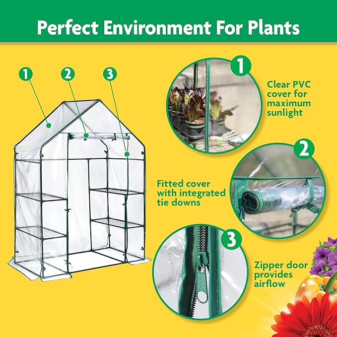 Miracle-GRO 4'8" x 29" x 6'5" Outdoor Mini Walk-in Greenhouse Plant Tent, All-Season Small Walk-in Plant Growth Accelerator with 4 Wire Shelves, Clear