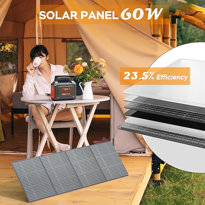 MARBERO Solar Generator 296Wh Portable Power Station with Solar Panel 60W Included Solar Power Bank with AC Outlets 300W Pure Sine Wave with Foldable Solar Panel Set for Camping Home Outdoor Emergency