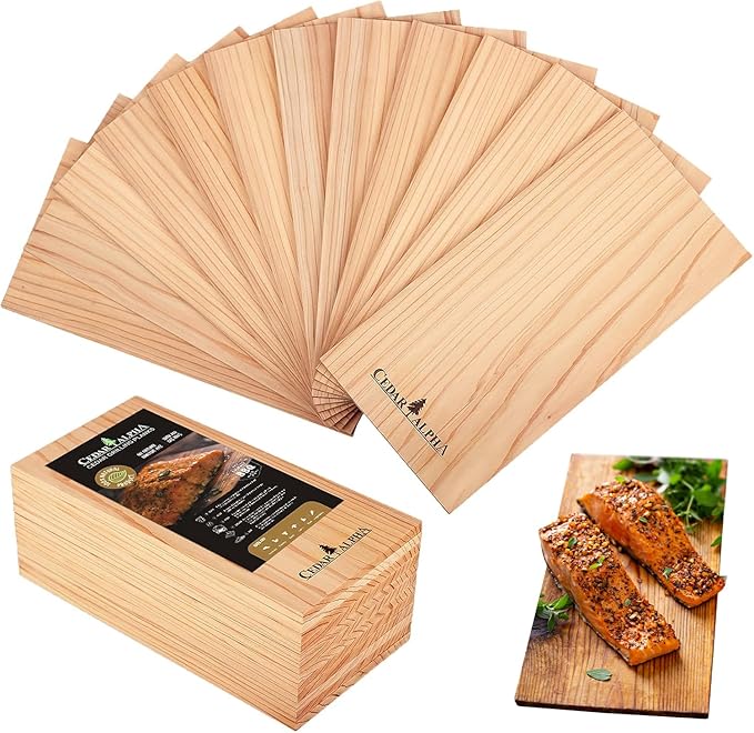 12 Pk, Premium Alaskan Western Red Cedar Planks for Grilling Salmon, 10''X 5.75'', Adds Smoky Cedar Flavor to Salmon, Chicken, Veggies and More.