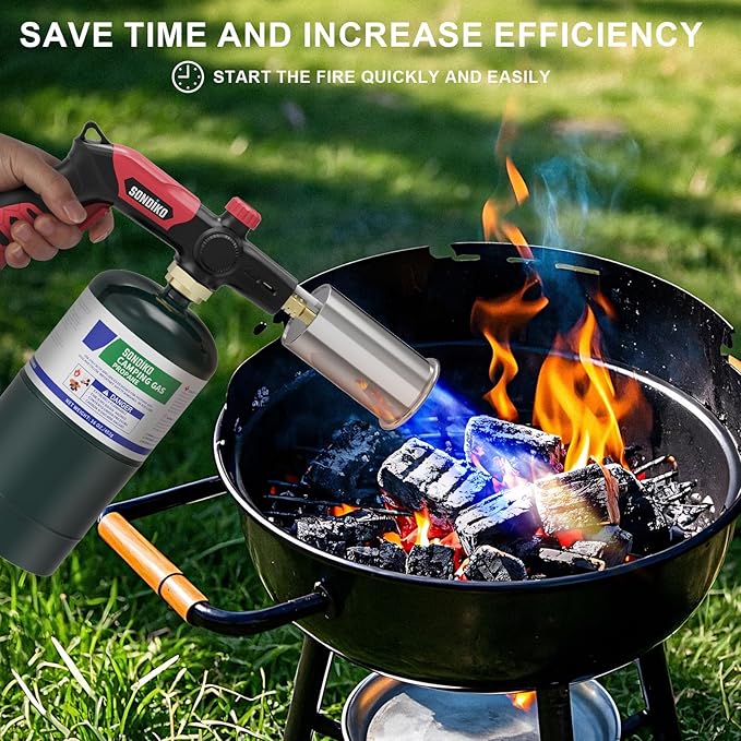 Sondiko Powerful Grill & Cooking Propane Torch L8010, Sous Vide, Campfire Starter, Adjustable Wood Torch Burner for Searing Steak, BBQ, Welding(Red & Black) Propane Tank Not Included