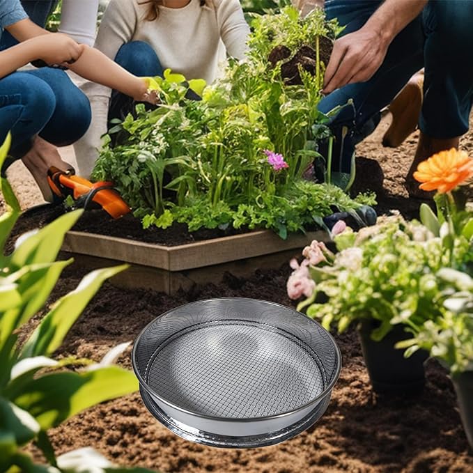 Soil Sifter 12 in (1/4'' Mesh Screen) Stackable Dirt Sifter for Soil Sand Rocks and Compost