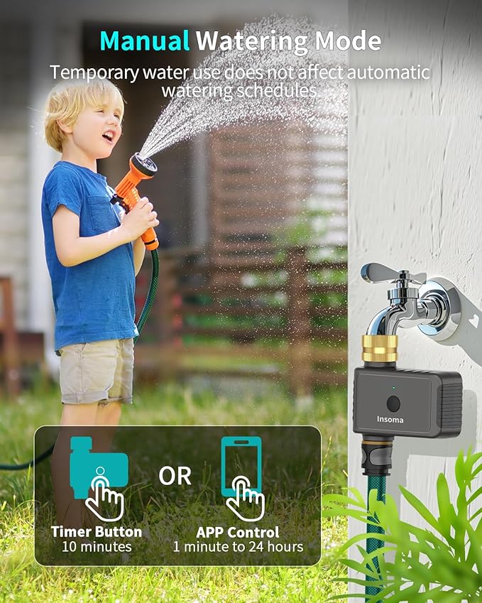 WiFi Water Timer Brass Inlet, 2.4GHz Smart Sprinkler Timers, 1 Zone Hose Timer with WiFi Hub, Voice/App Control with Alexa & Google Assistant, Auto/Manual Watering, Rain Delay, for Garden, Yard, Lawn