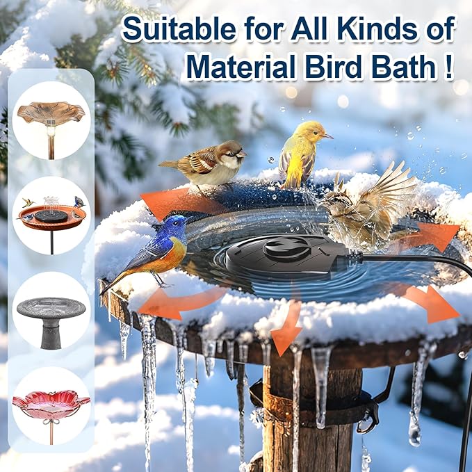 Bird Bath Heater for Outdoors in Winter, 100W Birdbath Water Heater Submersible for Winter Full-Covered Aluminum, Heated Bird Bath Deicer Thermostatic Control for Yard Patio Small Pond(Black)
