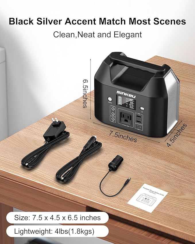 SinKeu Power Bank Station (38,400mAh), 128Wh Portable Power Station, LiFePO4 Battery, 200W Peak Solar Generator, for Outdoor Camping, Traveling, and Emergencies-Silver