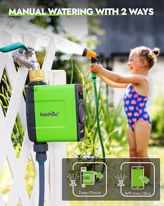 RAINPOINT WiFi Water Timer for Garden Hose, Brass Inlet WiFi Sprinkler Controller, Smart Hose Timer Valve with Antenna Gateway, Automatic Drip Irrigation System/Rain Delay for Garden/Lawn/Yard