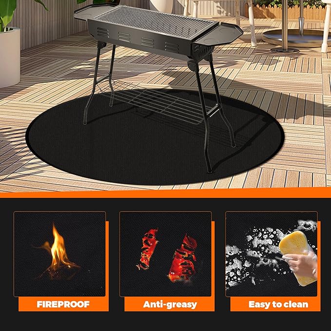 40" 3-Ply Round BBQ Mat, Fire Pit Mat for Solo Stove Bonfire, Easy Clean Reusable Waterproof Mat, Fireproof Pads for Under Fire Pit, Charcoal Grills, Griddles and Smokers