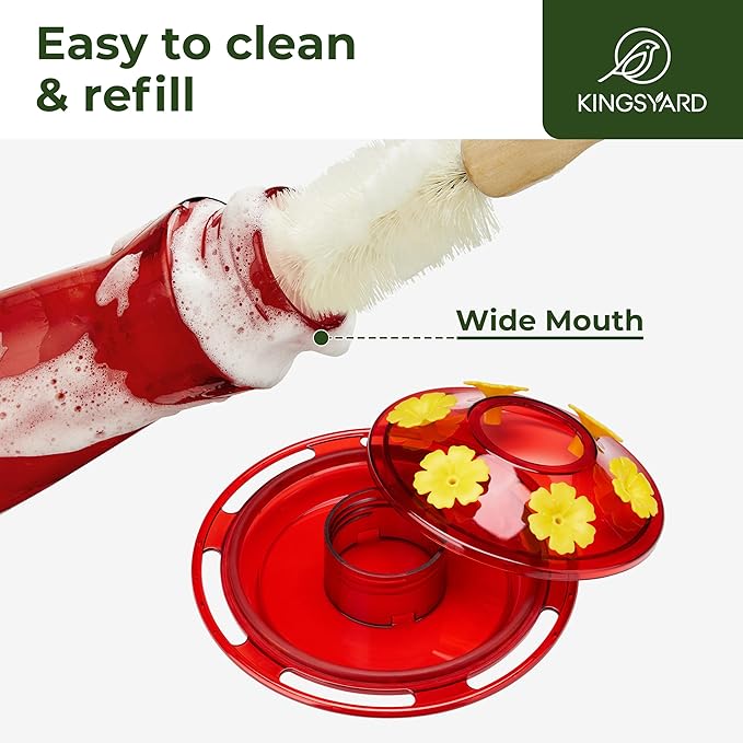 Kingsyard Glass Hummingbird Feeder for Outdoors Hanging - 6 Bee Guard Feeding Ports & Built-in Ant Moat, Wild Bird Feeder for Outside Garden Yard Patio 14 Oz, Red