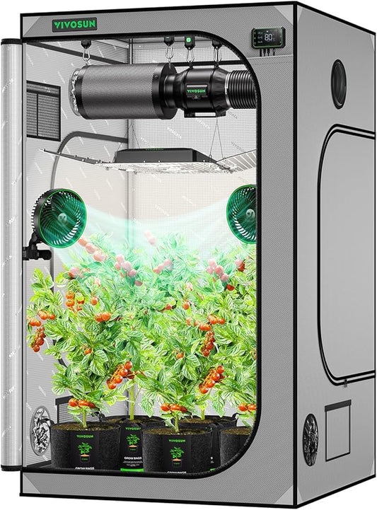 VIVOSUN G448 48"x48"x80" Grow Tent, 4x4 FT Advanced Gray Grow Tent with 22mm Thickened Poles, Observation Window and Floor Tray for Hydroponic Plants for VS4000/VSF4300