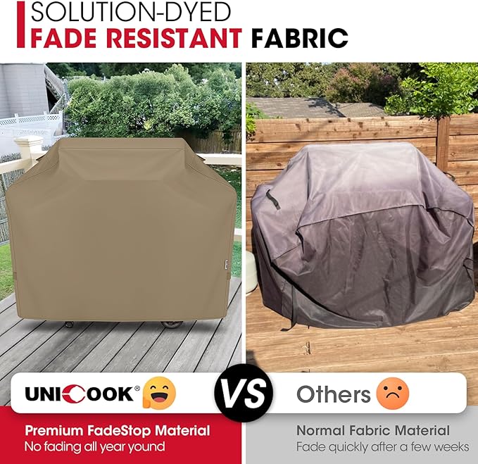 Unicook 65 Inch Grill Cover, Heavy Duty Waterproof Gas Grill Cover for Outdoor, Fade Resistant Barbecue Protector with Sealed Seam, Fits Weber Char-Broil Nexgrill BBQs up to 63" Wide, Neutral Taupe
