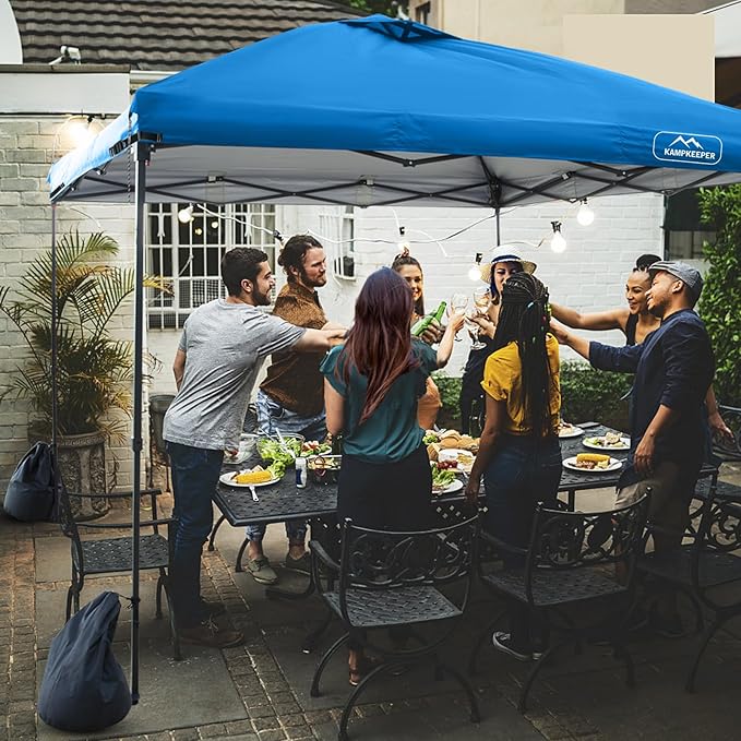 KAMPKEEPER Replacement Top Pop Up Canopy Tent Cover Roof with Air Vent and Adjustable Elastic Strap, Polyester UV Waterproof for Outdoor Garden Patio Sun Shade(Top Only) (Light Blue, 10x10FT)