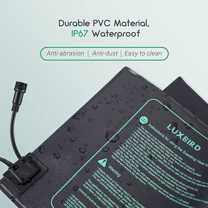 LUXBIRD 2 Pack Seedling Heat Mats with Digital Thermostat Controller, 10" x 20.75" 30W for Seed Starting, Germination, Hydroponics, Brewing, Breeding, Greenhouses (LB-HT02)
