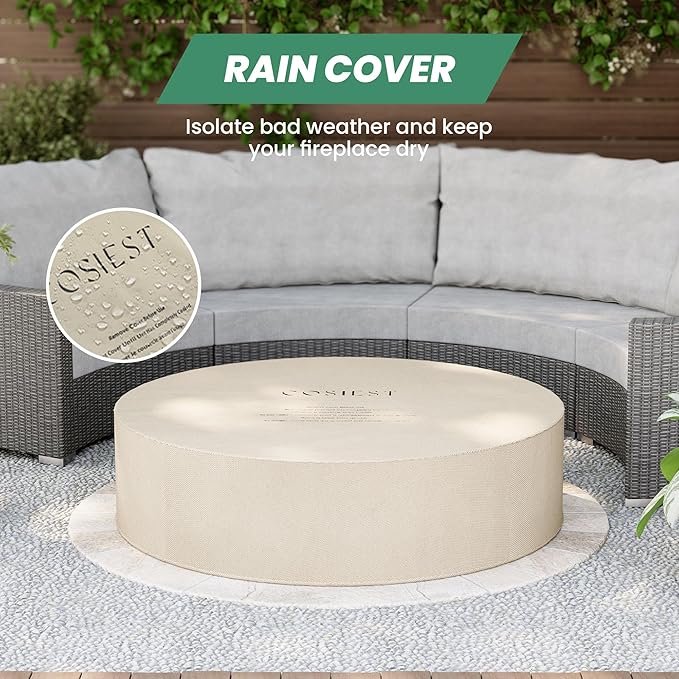 COSIEST 2-Piece Outdoor Propane Firepit Table Set w Tank Table, CSA Certified 42" Fire Table CSA Certified, 50,000 BTU w Gray Round Base,Wind Guard and 16 inches Tank Side Table 20lb for Garden,Pool