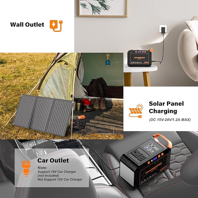 MARBERO Solar Generator 111Wh Portable Power Station with Solar Panel 30W Included Power Bank with AC Outlet 120W Surge for Home Outages Camping Outdoor Adventure Emergency