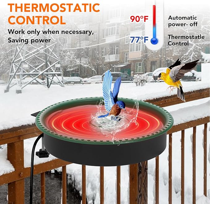 2 in 1 Heated Bird Bath for Outdoors for Winter,100W Bird Bath Heater with Thermostatically Controlled,Heated Bird Bath for Deck Railing for All Seasons Outdoor Garden Yard Patio Lawn(Green)