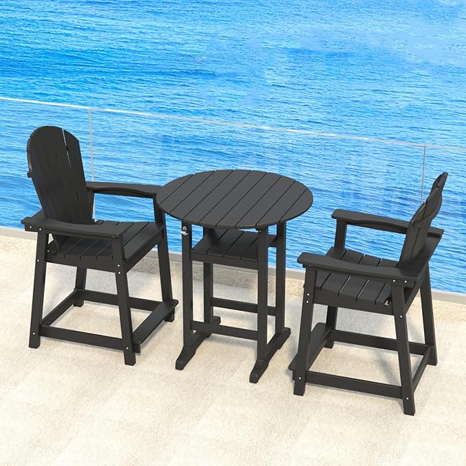 Outdoor Tall Adirondack Chair, HDPE Weather Resistant Outdoor Chair for Garden, Backyard, Poolside, Capacity 400LBS (2 PCS, Black)