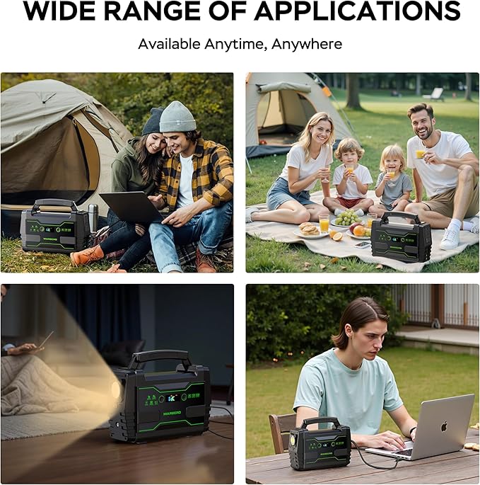 MARBERO Portable Power Station 155Wh Camping Solar Generator 100W with AC DC and USB Outputs LED Fast Charge for Outdoor Adventure Hiking RV Home Blackout Backup CPAP Emergency (Solar Panel Optional)