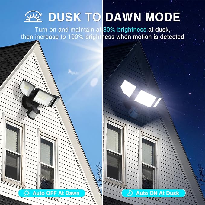 85W LED Security Lights Motion Sensor Light Outdoor, 8500LM Dusk to Dawn, IP65 Waterproof, 6500K, 3 Head Motion Detected Flood Light, Floodlight for Outside, Garage, Yard, Porch (Black)