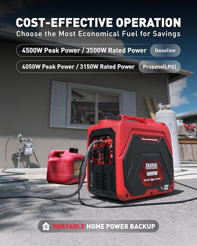 ERAYAK 4500W Dual-Fuel Portable Inverter Generator for Home Use, Camping Outdoor, 30A RV Ready, Auto Switch, Gas and Propane Powered, EPA, CO Sensor, Parallel Ready, Campact Design