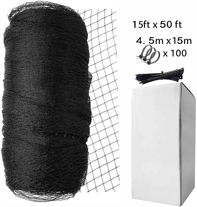 Garden Netting, 15ft x 50ft Black Bird Netting Heavy Duty,Rabbit,Squirrels,Anti Birds,Larger Bees,Deer,Chicken,Cardinals,Animal Fencing for Fruit Tree & Vegetable Garden