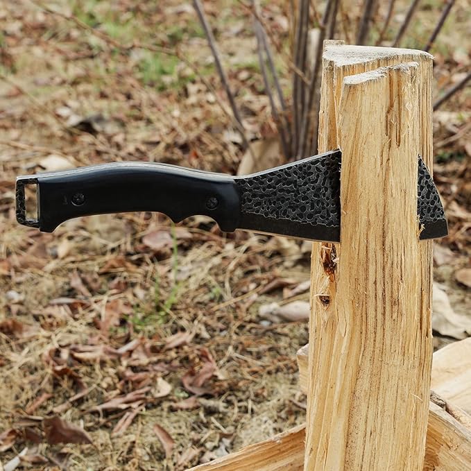 11 Inch Hatchet with Sheath, Small Compact Machete Axes, Fixed Blade Full Tang Camping Tactical Knife for Woodworking, Garden Machete Axe with Sheath for Bushcraft Yards Bushes Wood, A2BK